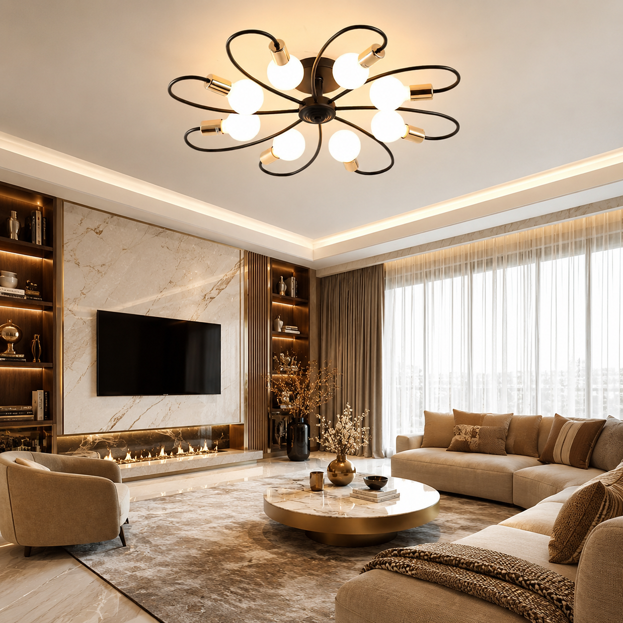 Industrial Multi-Arm Ceiling Chandelier