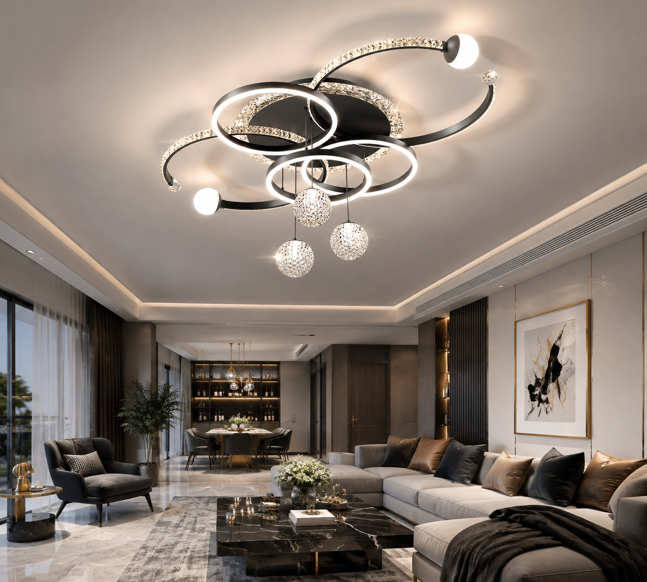 Matte Black Glossy LED Pendant Light for Kitchen & Dining