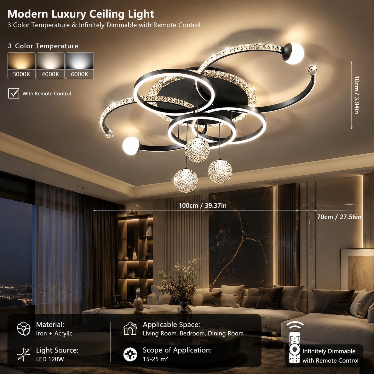 Matte Black Glossy LED Pendant Light for Kitchen & Dining
