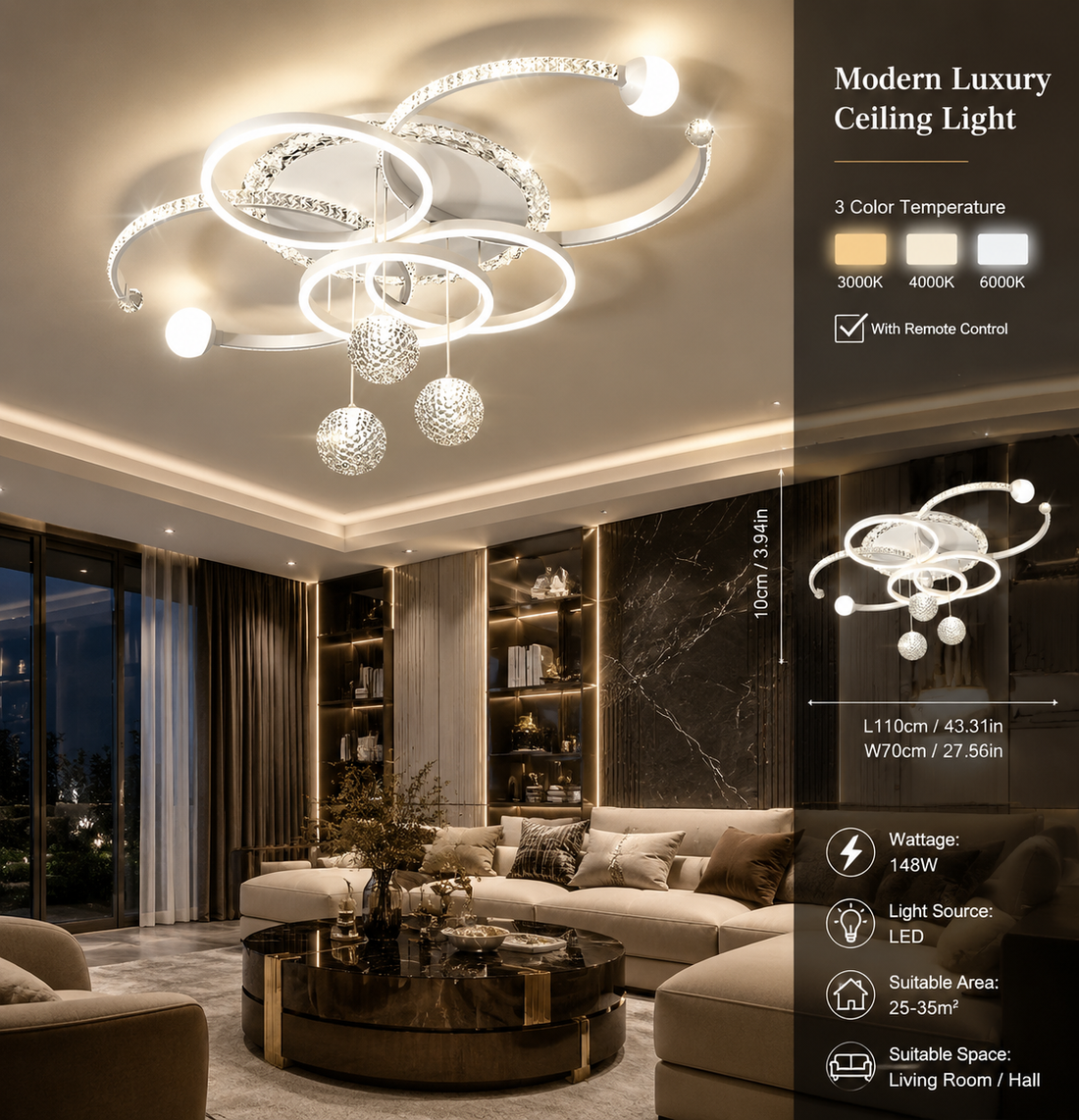 Matte Black Glossy LED Pendant Light for Kitchen & Dining
