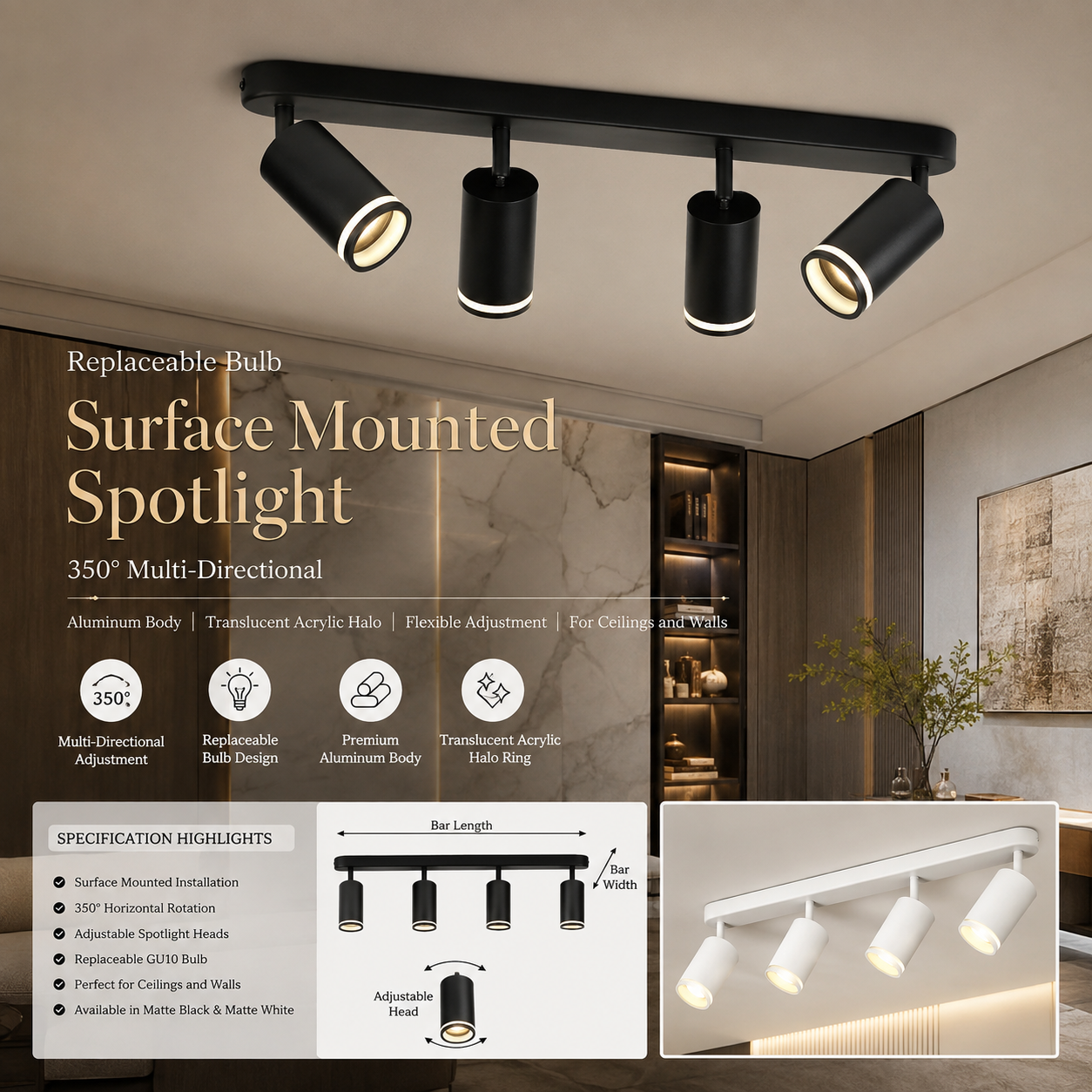 GU10 Multi-Head Adjustable Ceiling Spotlight