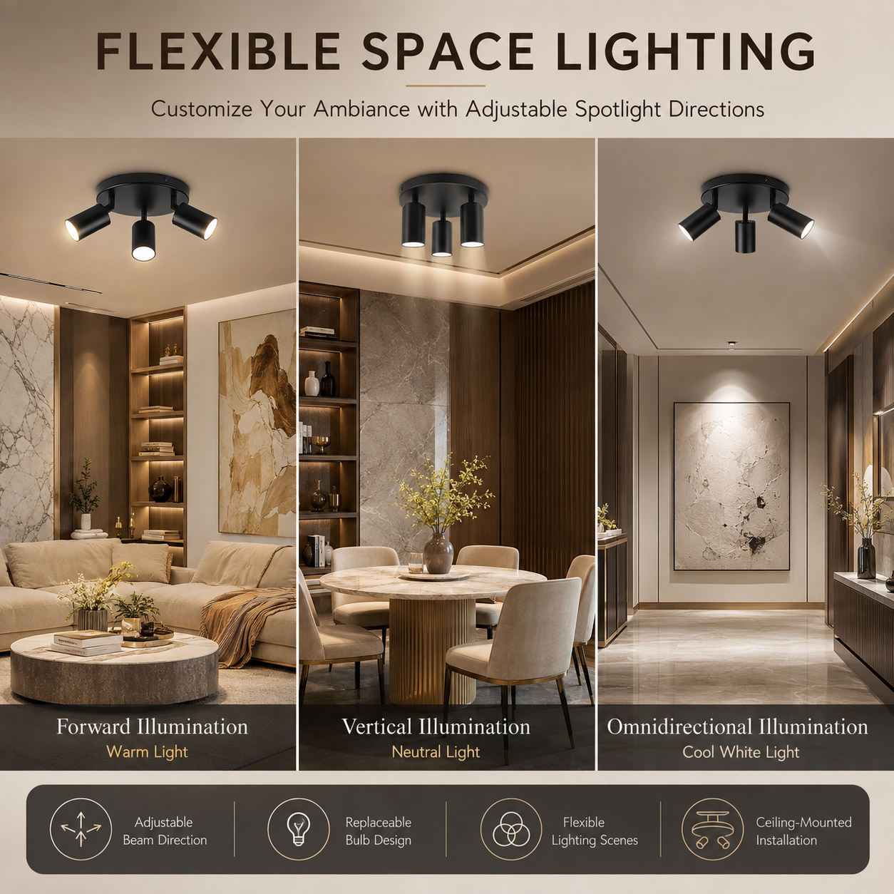GU10 Multi-Head Adjustable Ceiling Spotlight