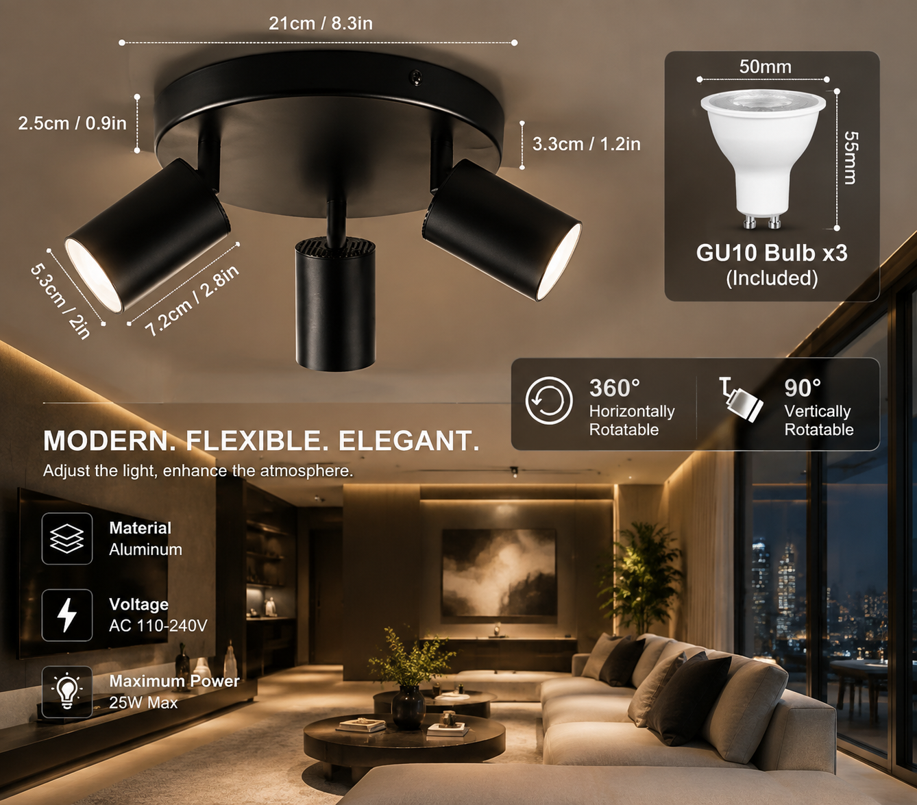 GU10 Multi-Head Adjustable Ceiling Spotlight
