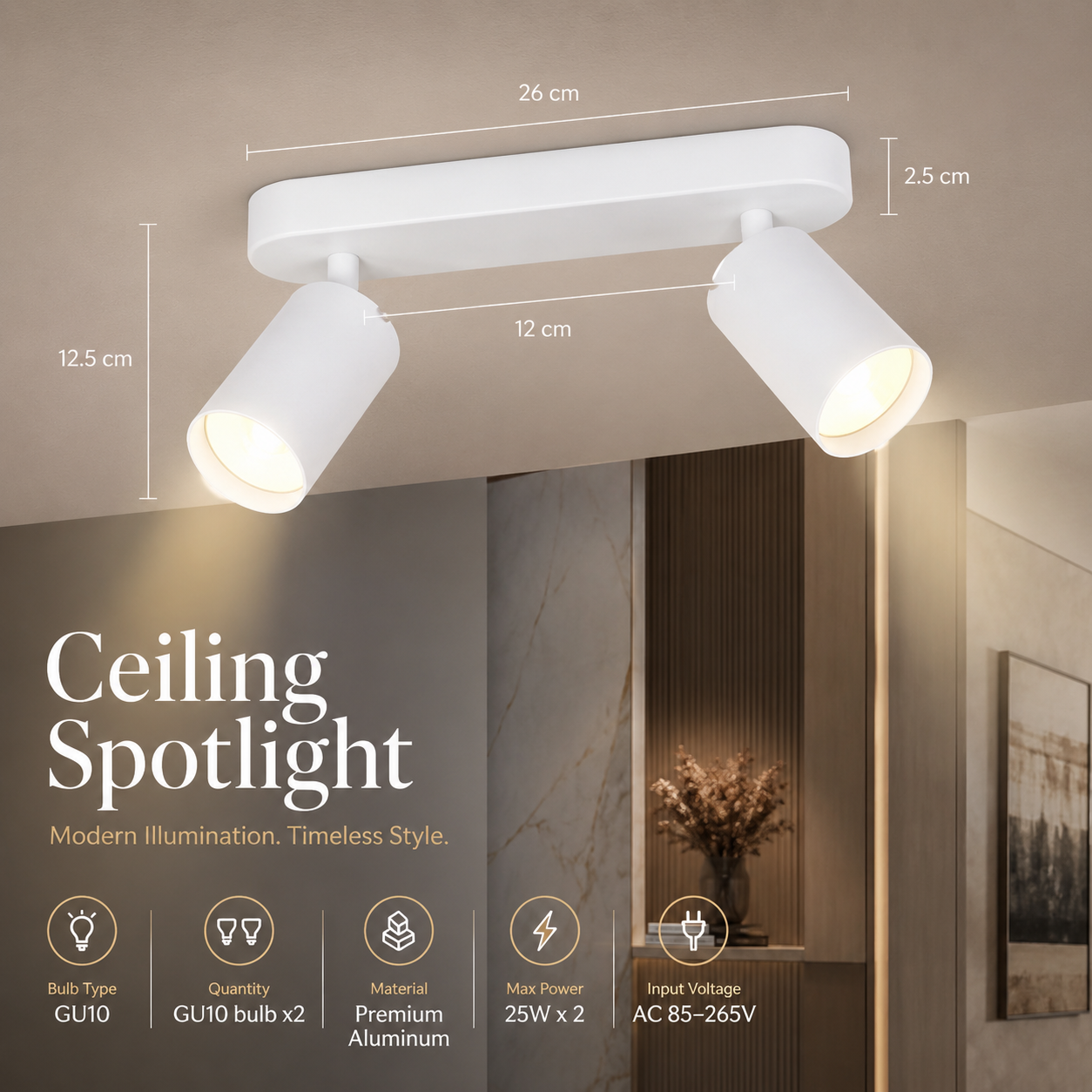GU10 Multi-Head Adjustable Ceiling Spotlight