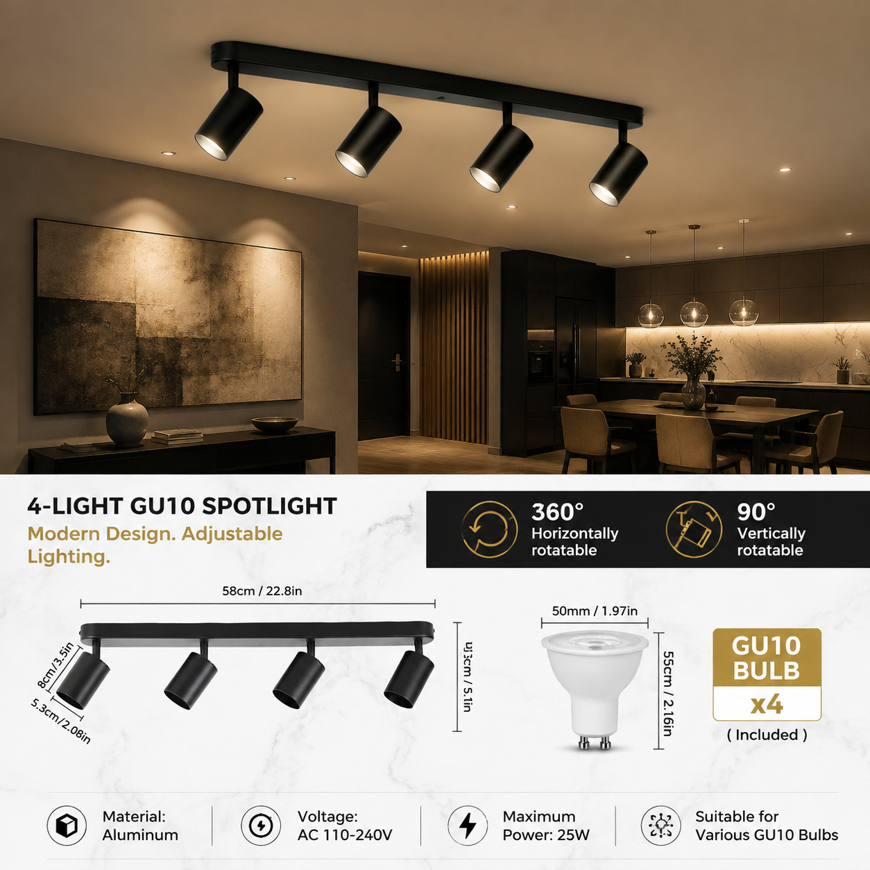 GU10 Multi-Head Adjustable Ceiling Spotlight