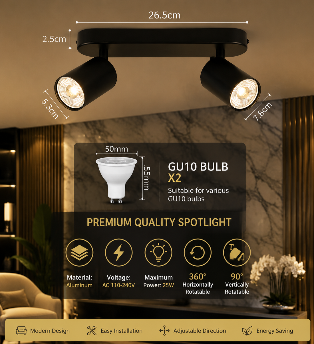 GU10 Multi-Head Adjustable Ceiling Spotlight