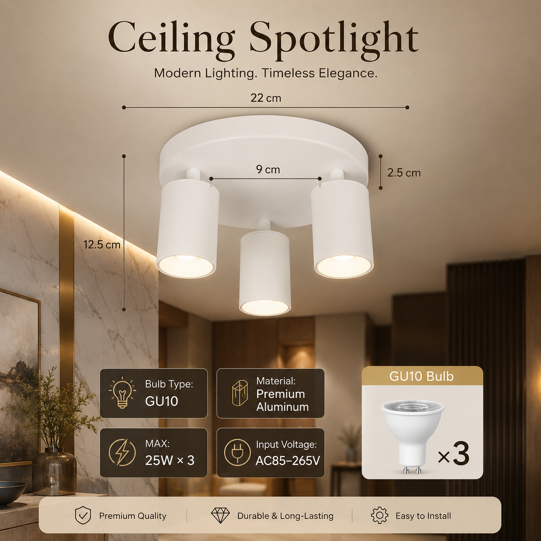 GU10 Multi-Head Adjustable Ceiling Spotlight