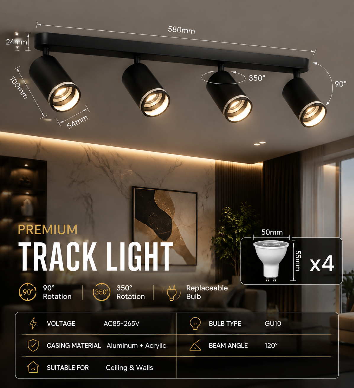 GU10 Multi-Head Adjustable Ceiling Spotlight