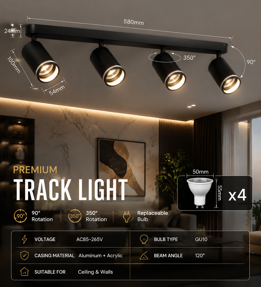 GU10 Multi-Head Adjustable Ceiling Spotlight