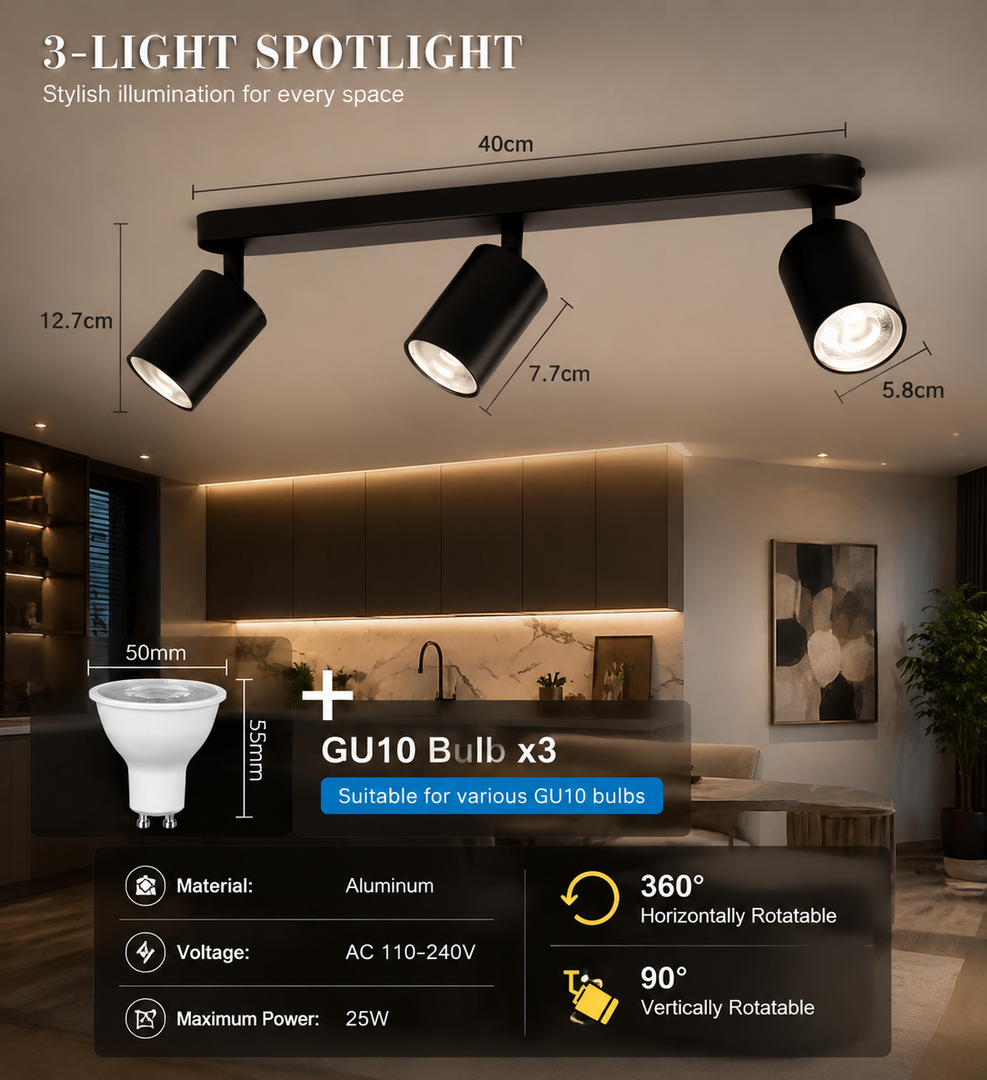 GU10 Multi-Head Adjustable Ceiling Spotlight