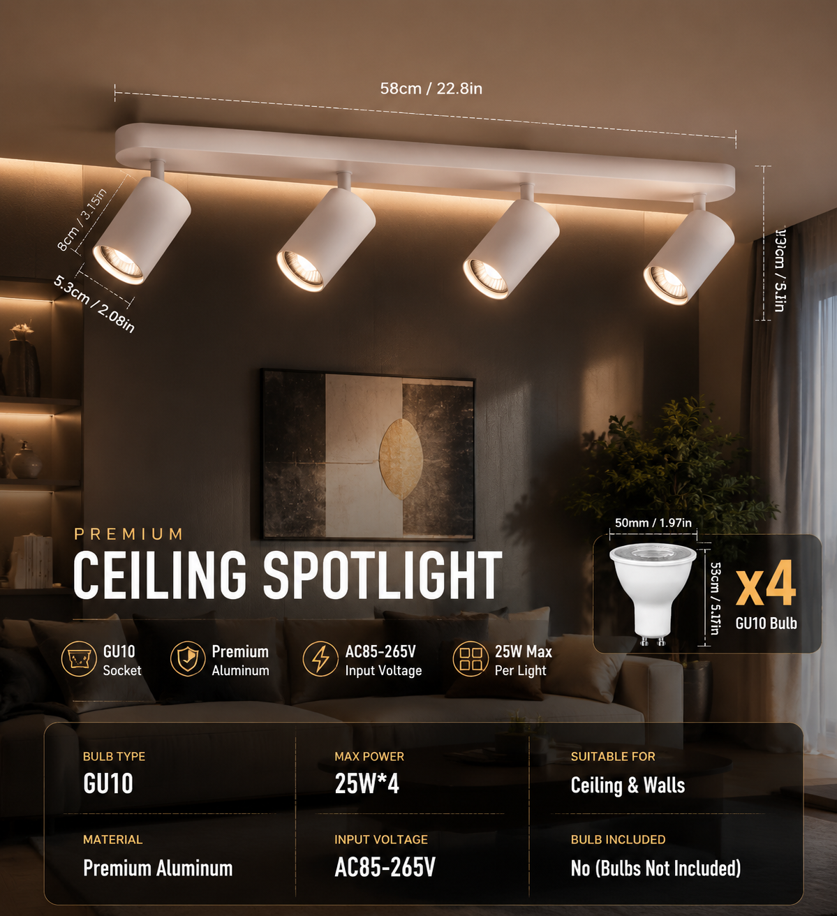 GU10 Multi-Head Adjustable Ceiling Spotlight