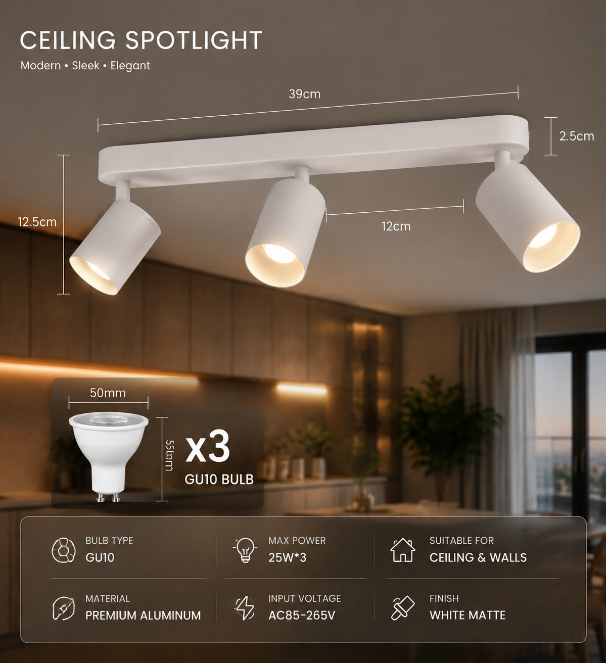 GU10 Multi-Head Adjustable Ceiling Spotlight