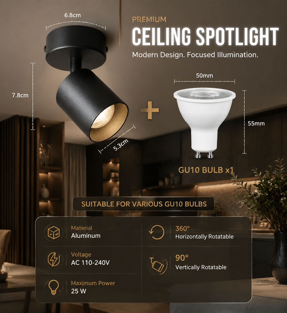GU10 Multi-Head Adjustable Ceiling Spotlight