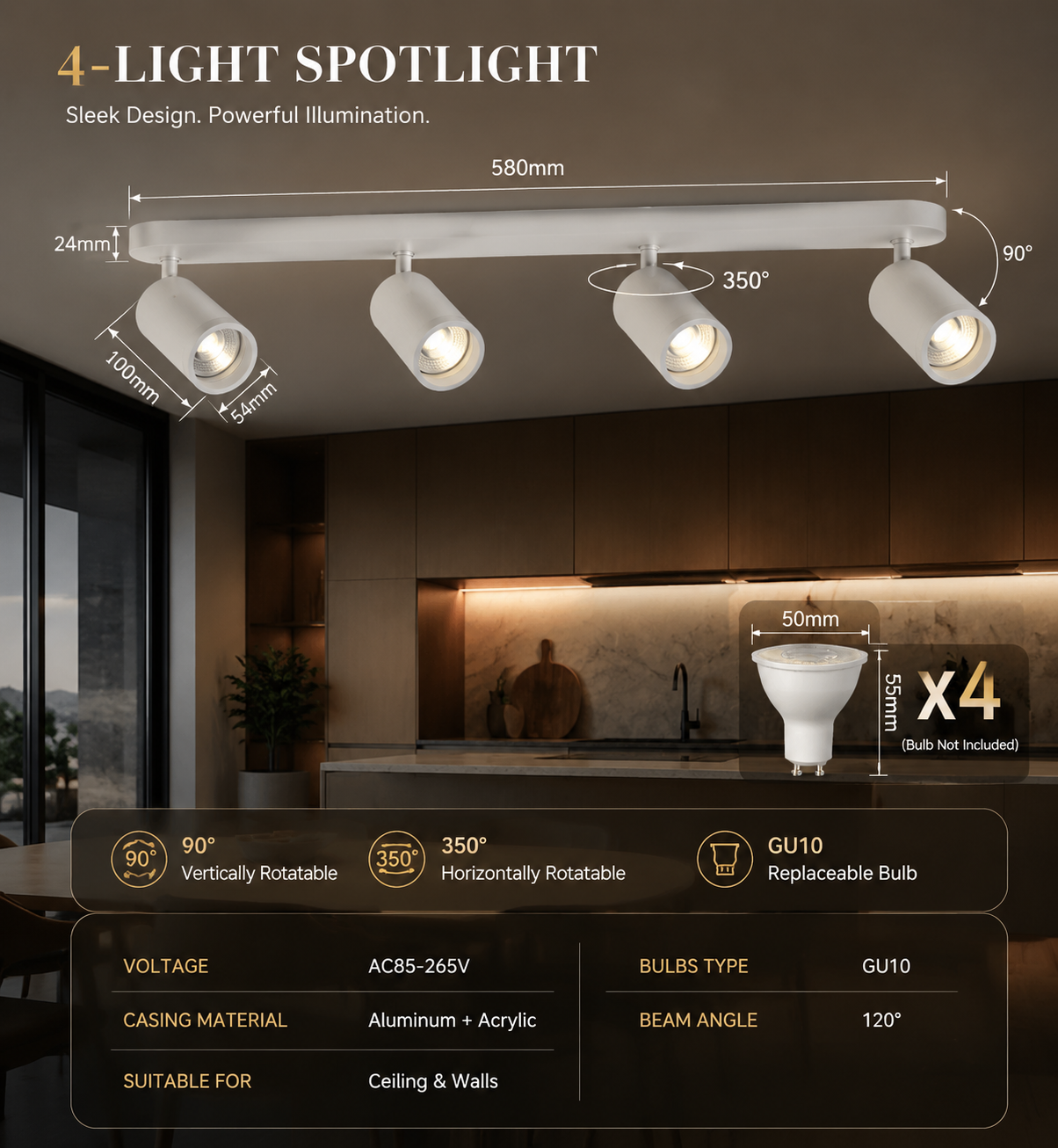 GU10 Multi-Head Adjustable Ceiling Spotlight