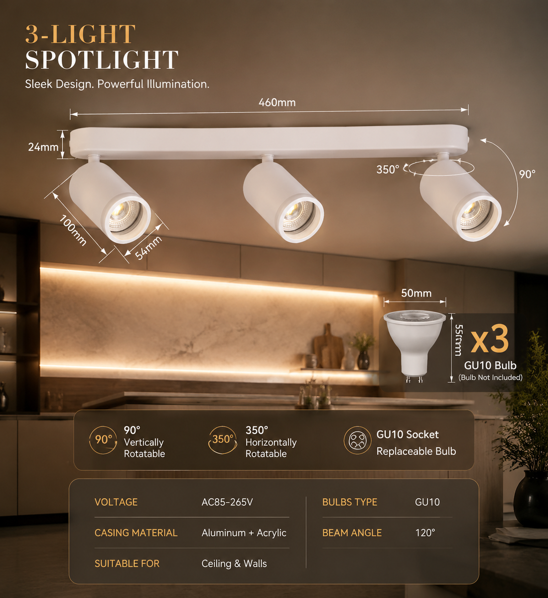GU10 Multi-Head Adjustable Ceiling Spotlight