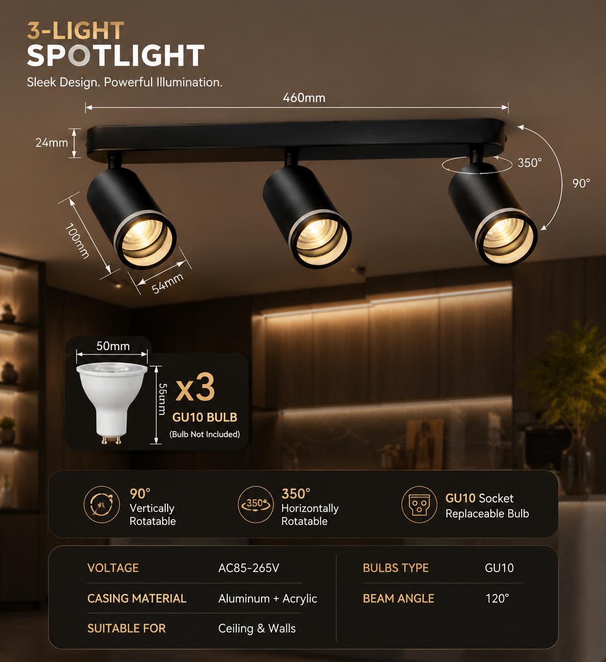 GU10 Multi-Head Adjustable Ceiling Spotlight