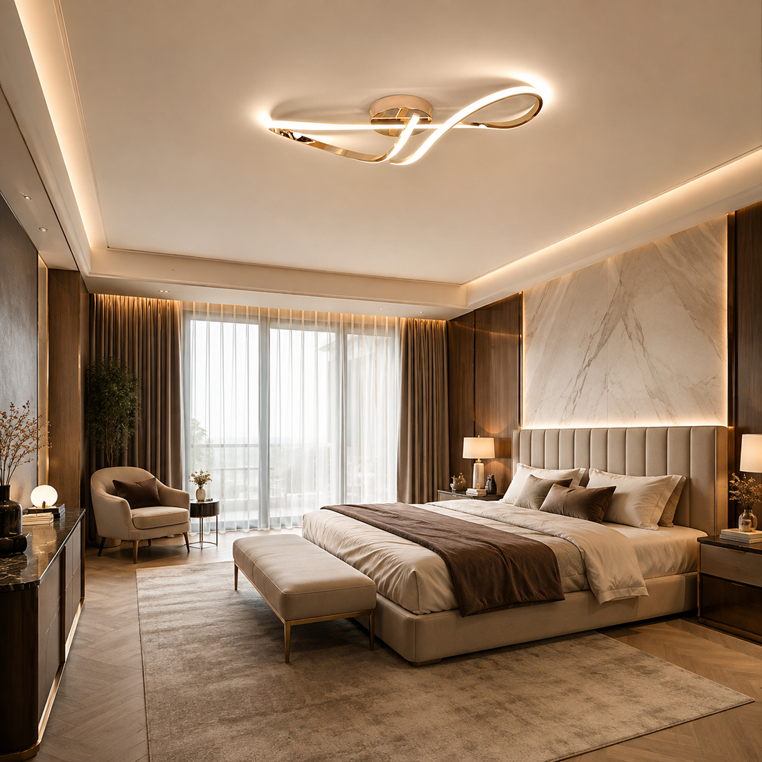 Polished Chrome Semi-Flush LED Ceiling Chandelier
