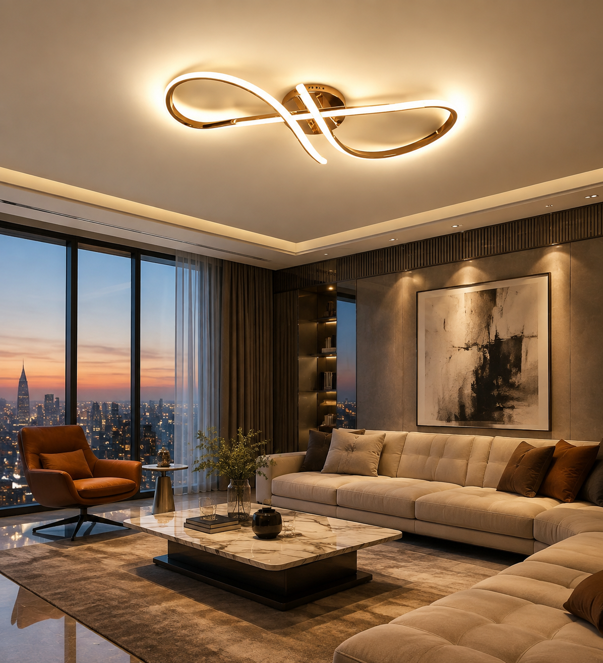 Polished Chrome Semi-Flush LED Ceiling Chandelier