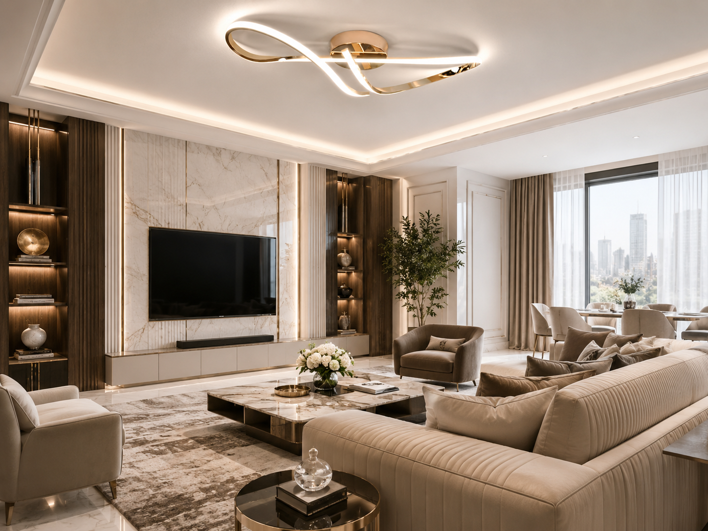 Polished Chrome Semi-Flush LED Ceiling Chandelier