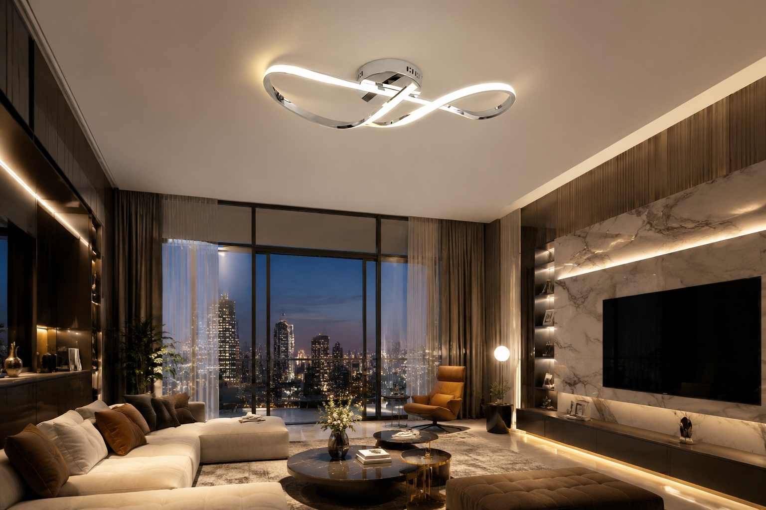 Polished Chrome Semi-Flush LED Ceiling Chandelier