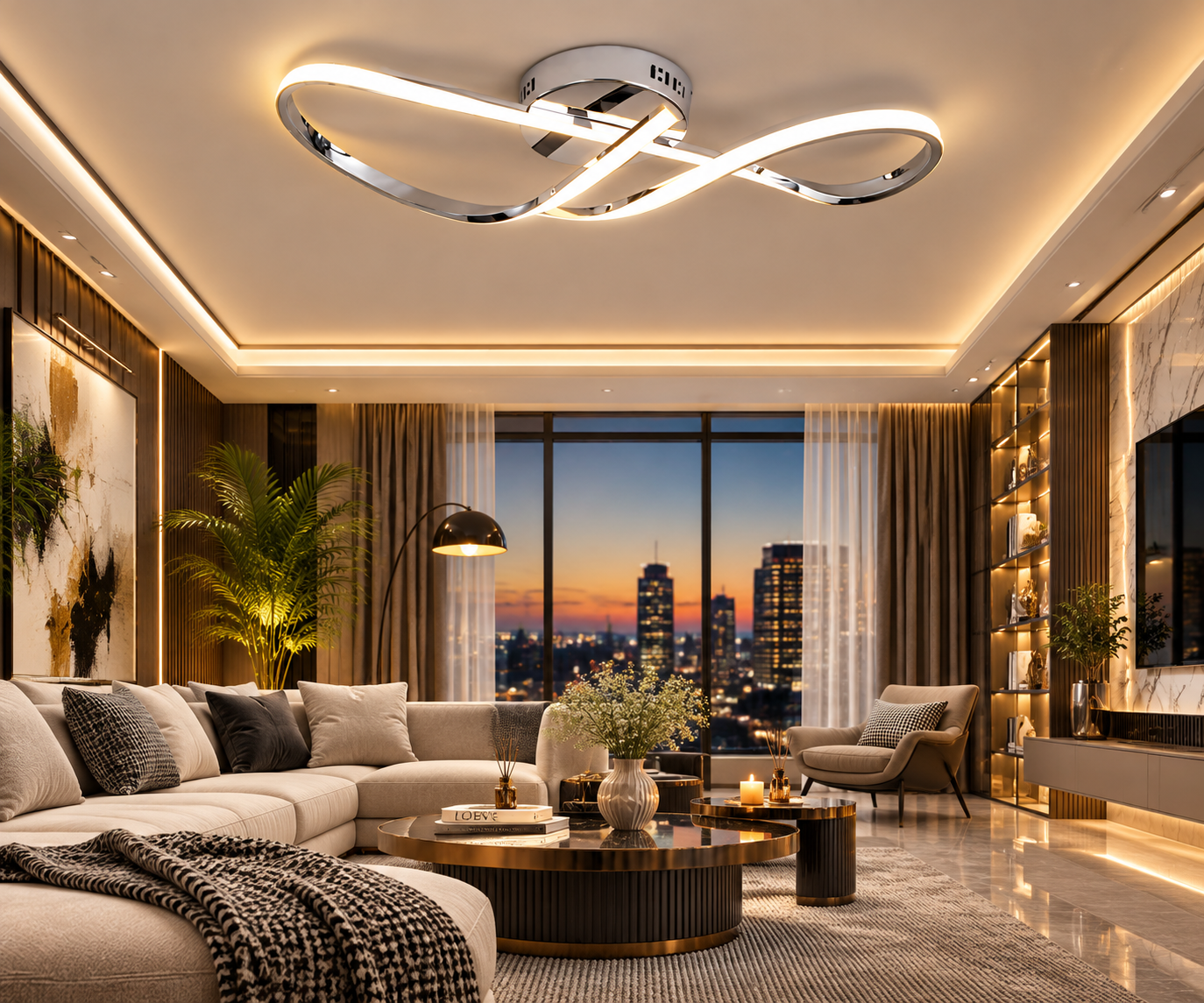Polished Chrome Semi-Flush LED Ceiling Chandelier