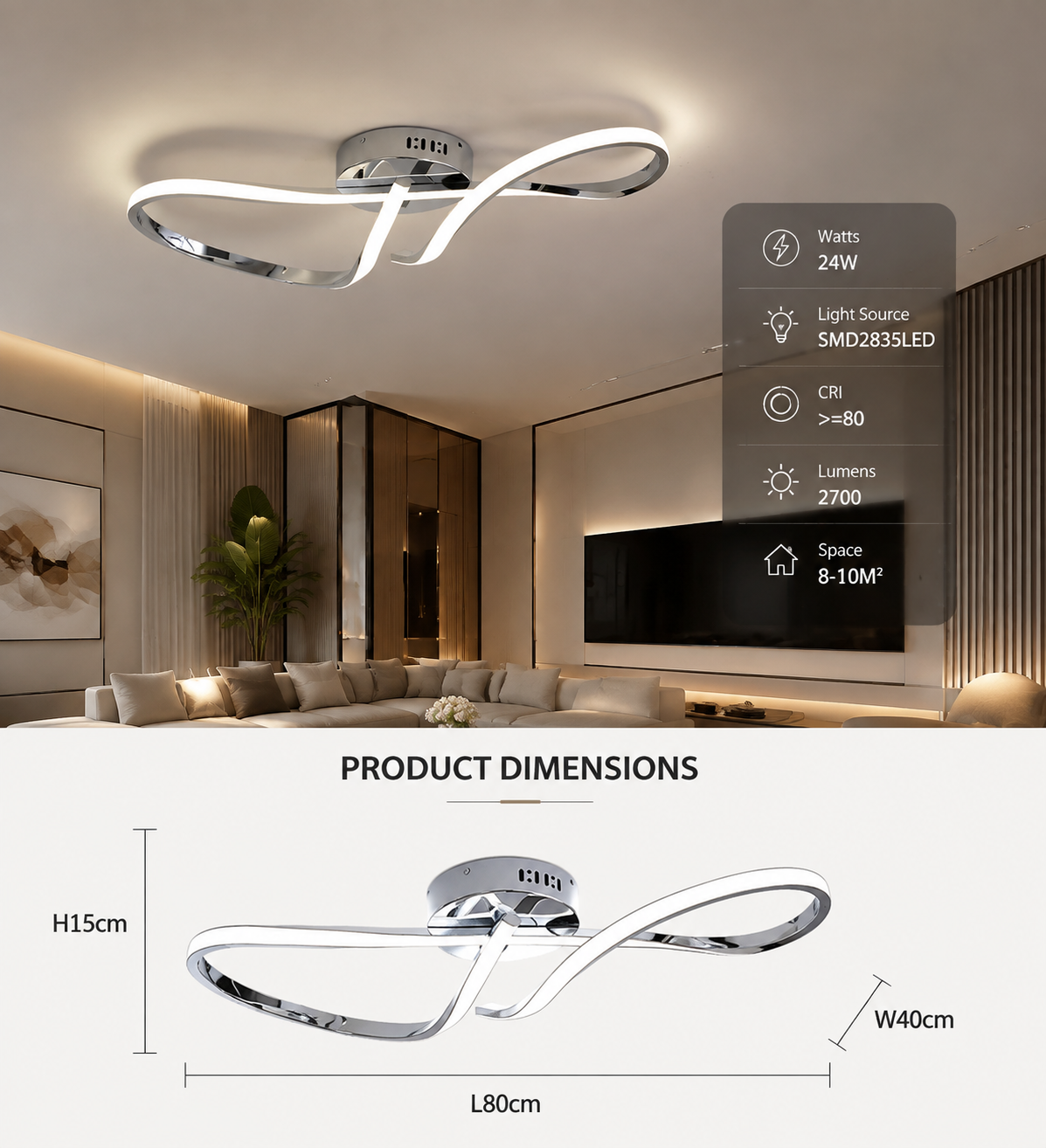 Polished Chrome Semi-Flush LED Ceiling Chandelier