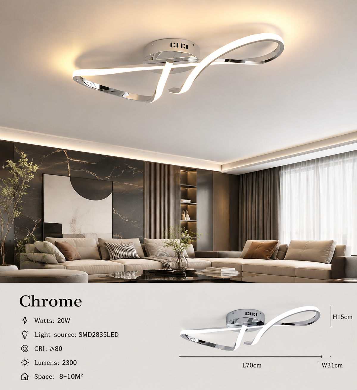 Polished Chrome Semi-Flush LED Ceiling Chandelier