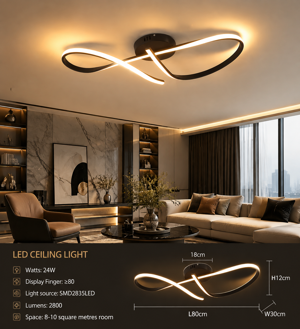 Polished Chrome Semi-Flush LED Ceiling Chandelier
