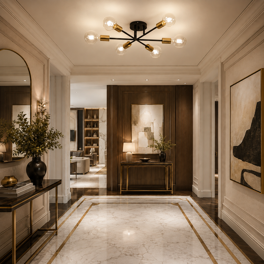 Modern Nordic LED Ceiling Lamp in Black & Gold for Living & Dining Room