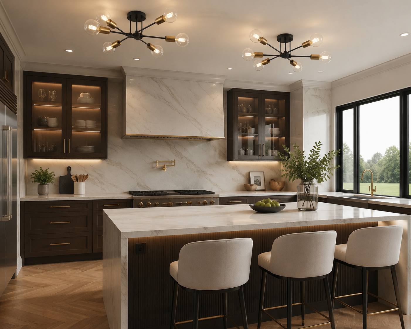 Modern Nordic LED Ceiling Lamp in Black & Gold for Living & Dining Room
