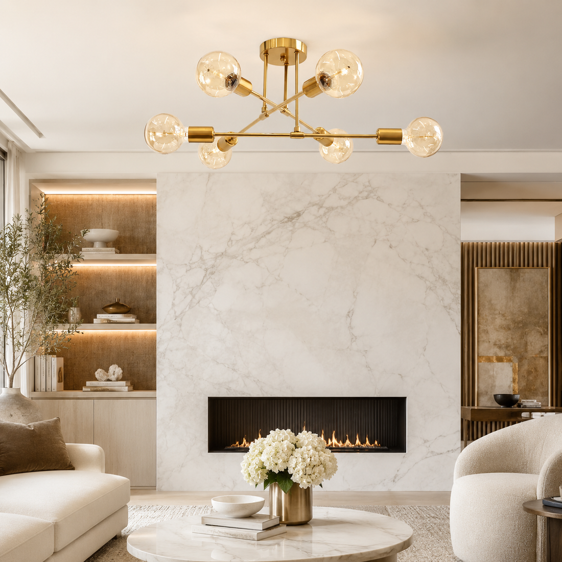 Modern Nordic LED Ceiling Lamp in Black & Gold for Living & Dining Room