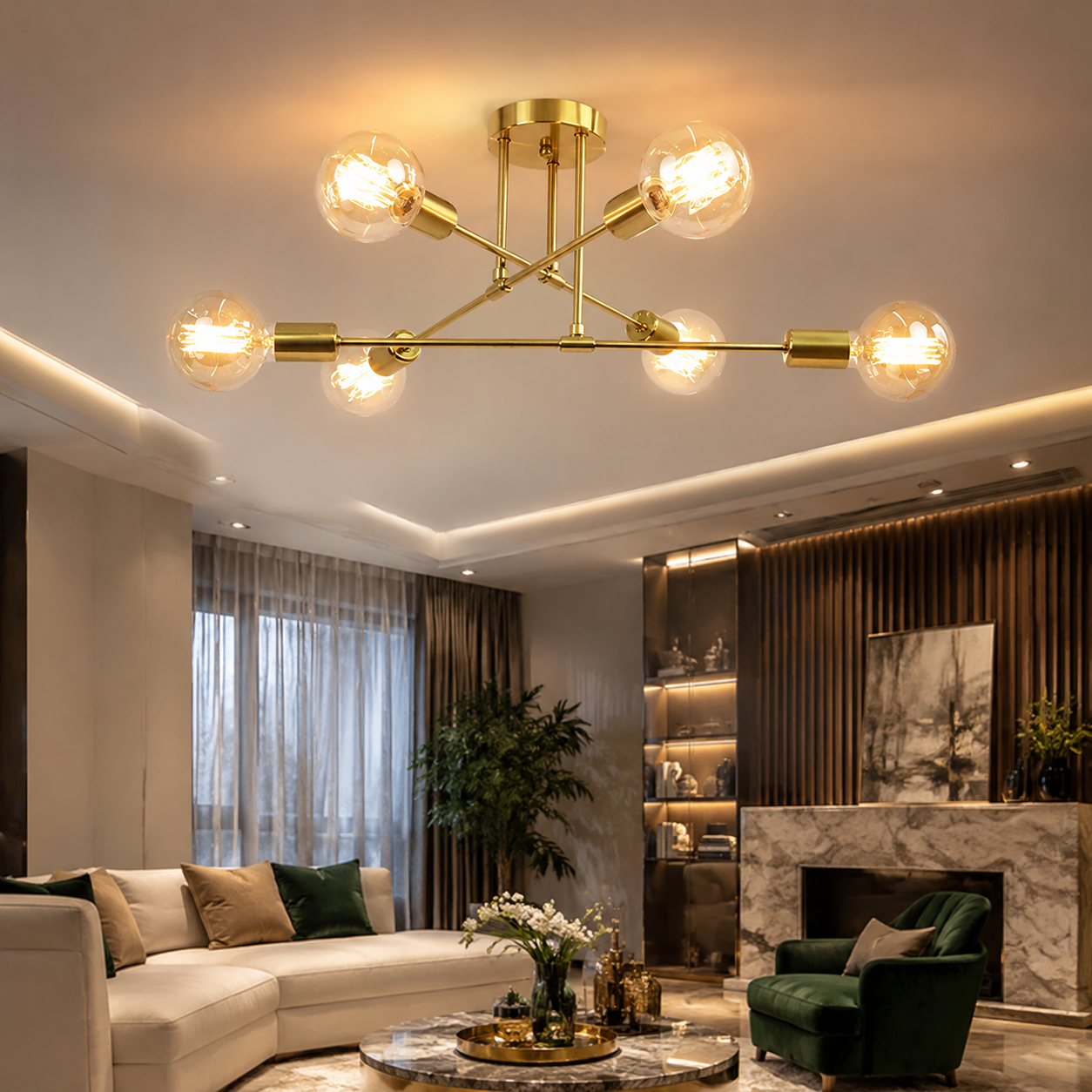 Modern Nordic LED Ceiling Lamp in Black & Gold for Living & Dining Room