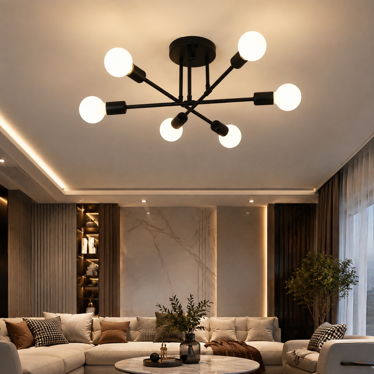 Modern Nordic LED Ceiling Lamp in Black & Gold for Living & Dining Room