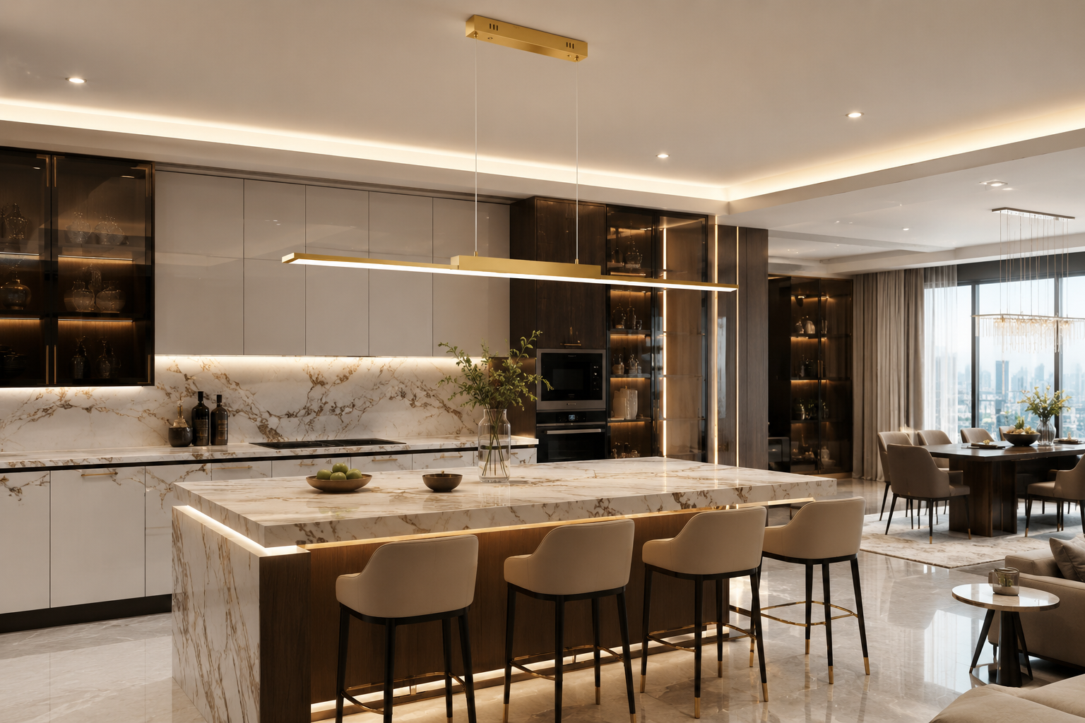 100CM Black & Gold Long Chandelier Pendant Light for Dining Room & Kitchen