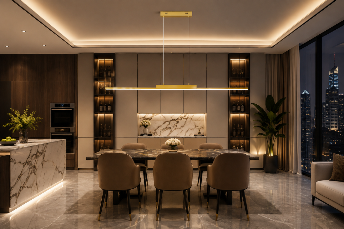 100CM Black & Gold Long Chandelier Pendant Light for Dining Room & Kitchen