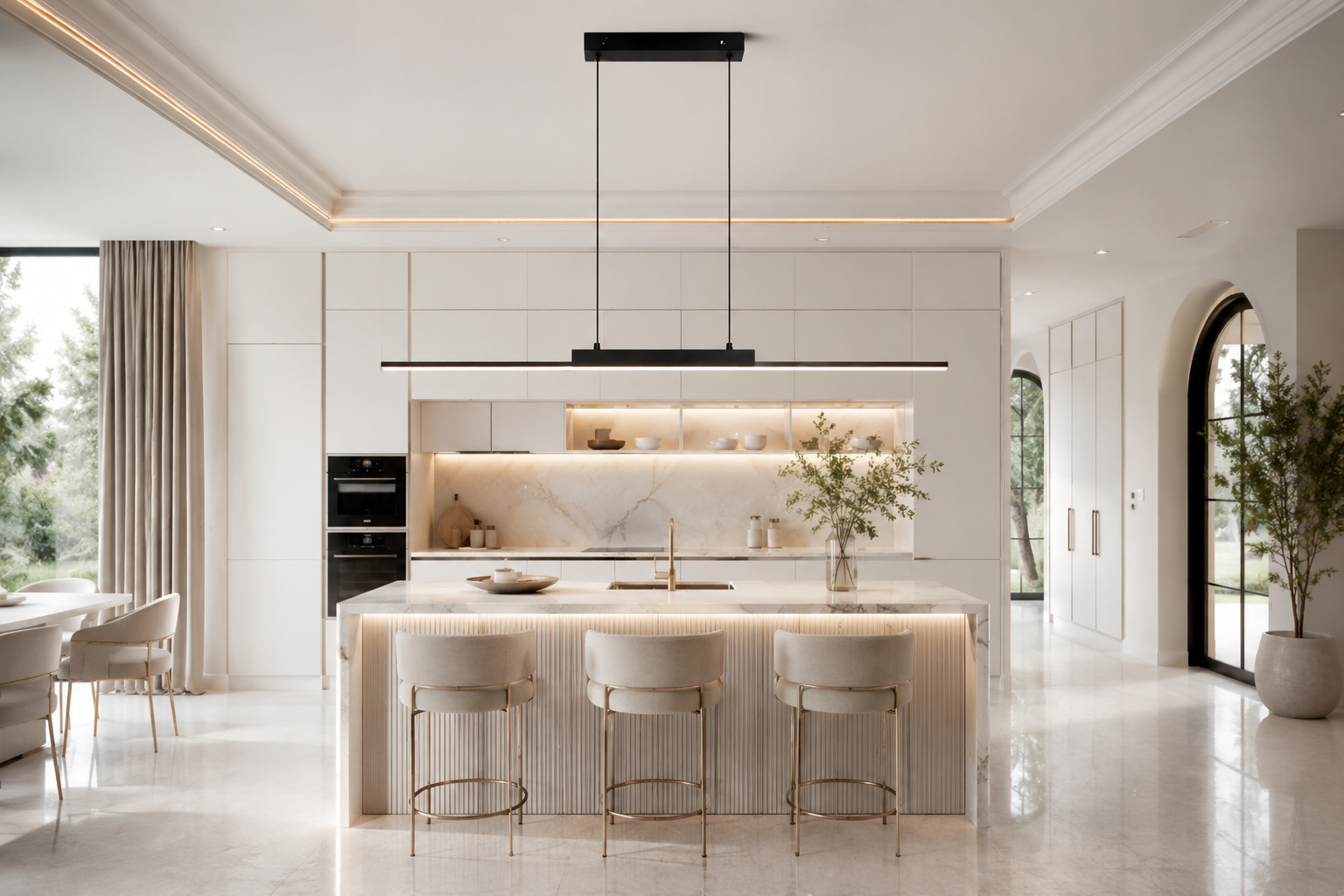 100CM Black & Gold Long Chandelier Pendant Light for Dining Room & Kitchen