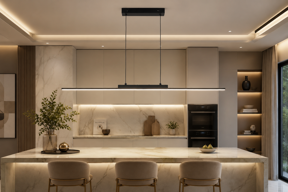 100CM Black & Gold Long Chandelier Pendant Light for Dining Room & Kitchen