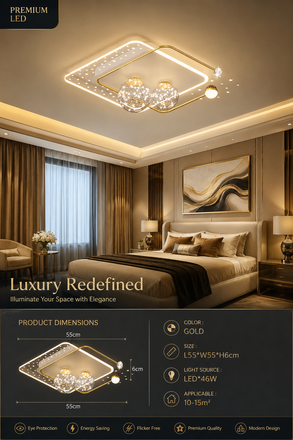 Modern LED Ceiling Lamp for Living Room & Bedroom