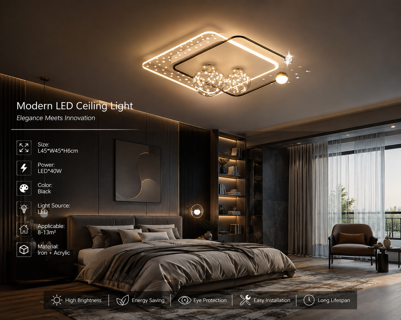 Modern LED Ceiling Lamp for Living Room & Bedroom