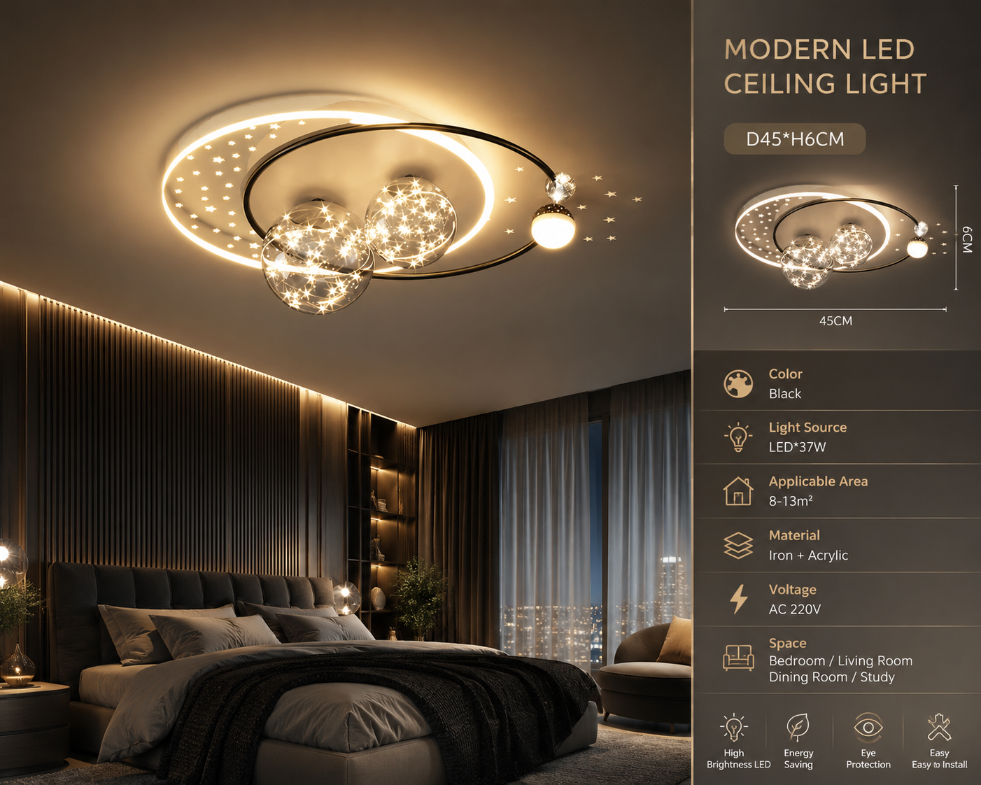 Modern LED Ceiling Lamp for Living Room & Bedroom