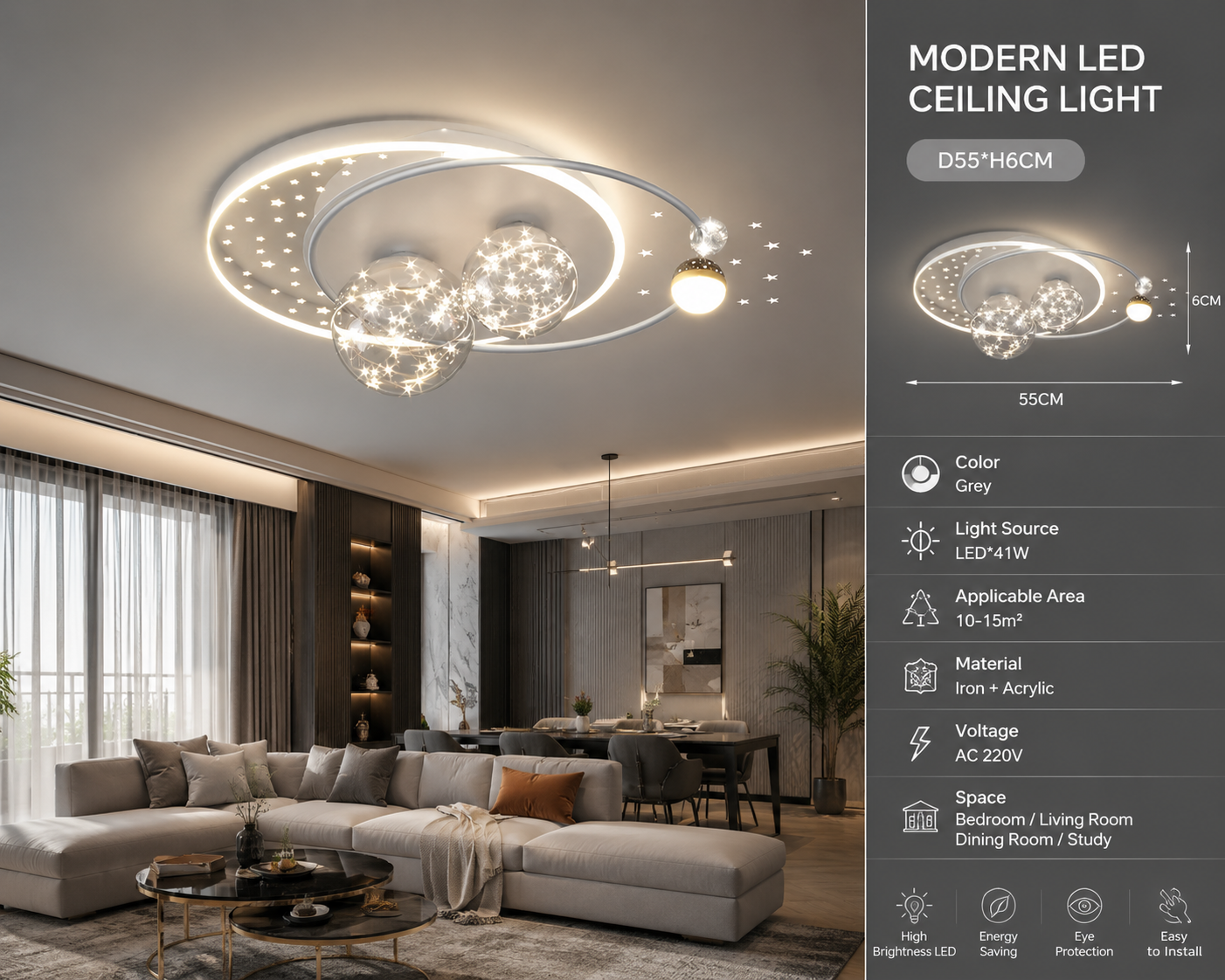 Modern LED Ceiling Lamp for Living Room & Bedroom
