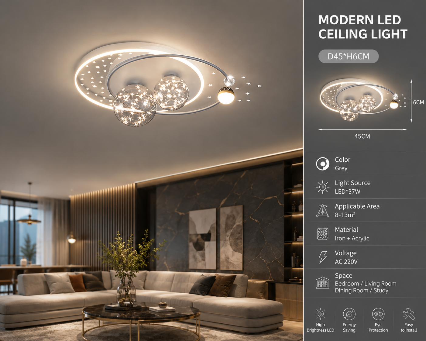 Modern LED Ceiling Lamp for Living Room & Bedroom