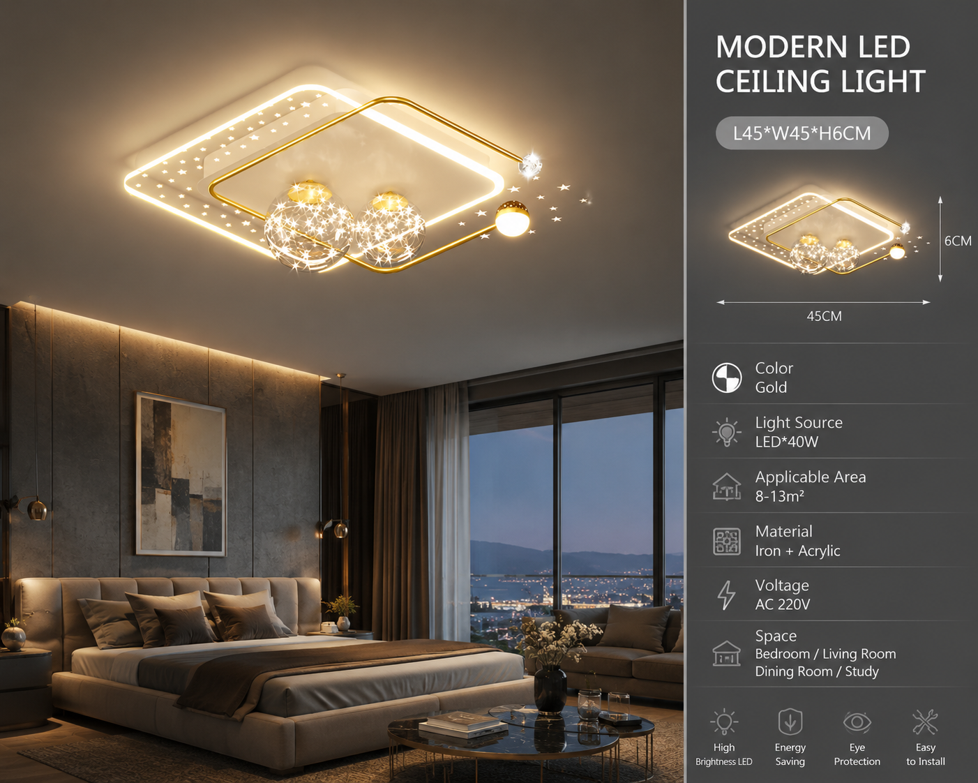 Modern LED Ceiling Lamp for Living Room & Bedroom
