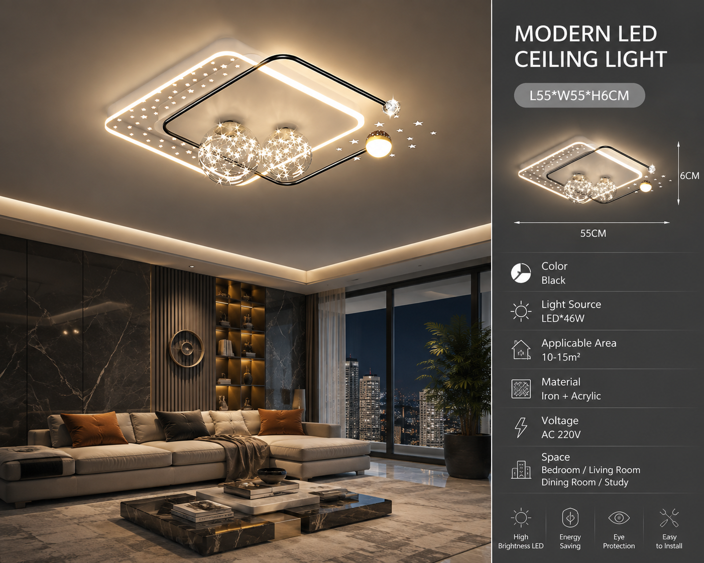 Modern LED Ceiling Lamp for Living Room & Bedroom