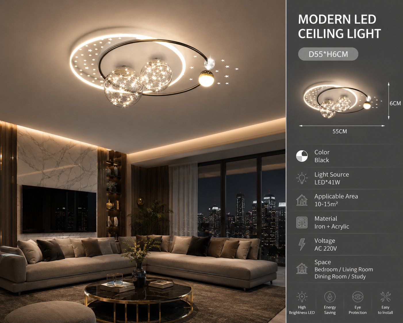 Modern LED Ceiling Lamp for Living Room & Bedroom
