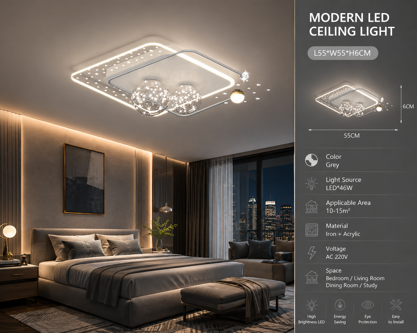 Modern LED Ceiling Lamp for Living Room & Bedroom