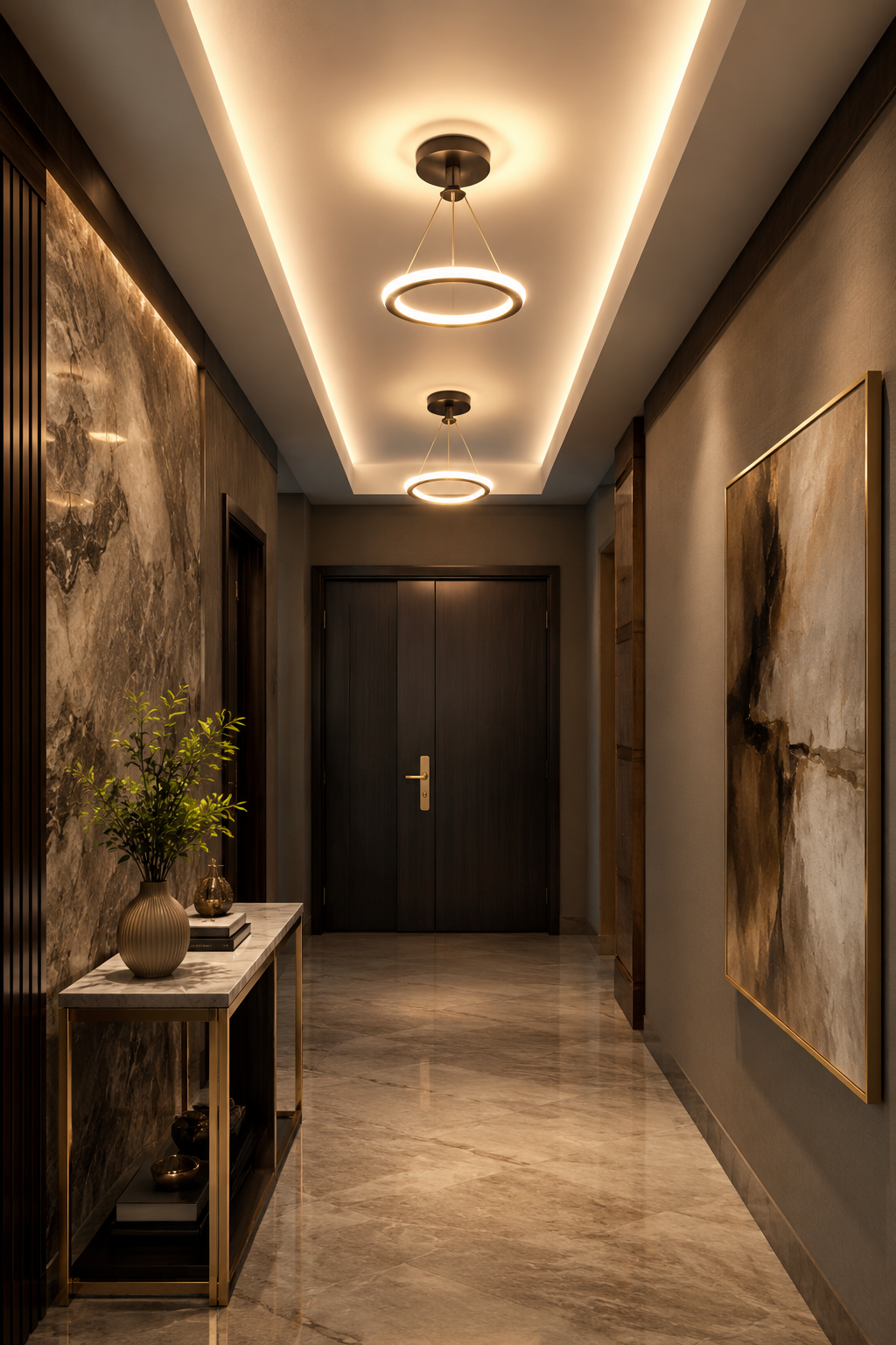 Modern LED Semi-Flush Chandelier | Black & Gold | SMD LED | 3 Color Temps | Corridor & Living Room