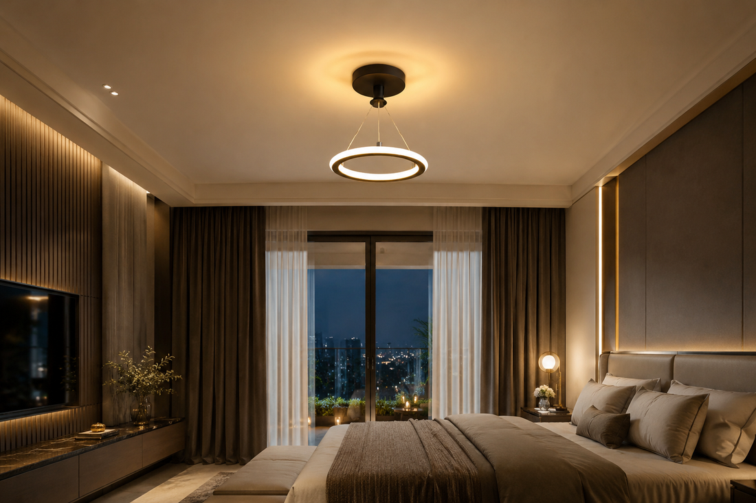 Modern LED Semi-Flush Chandelier | Black & Gold | SMD LED | 3 Color Temps | Corridor & Living Room