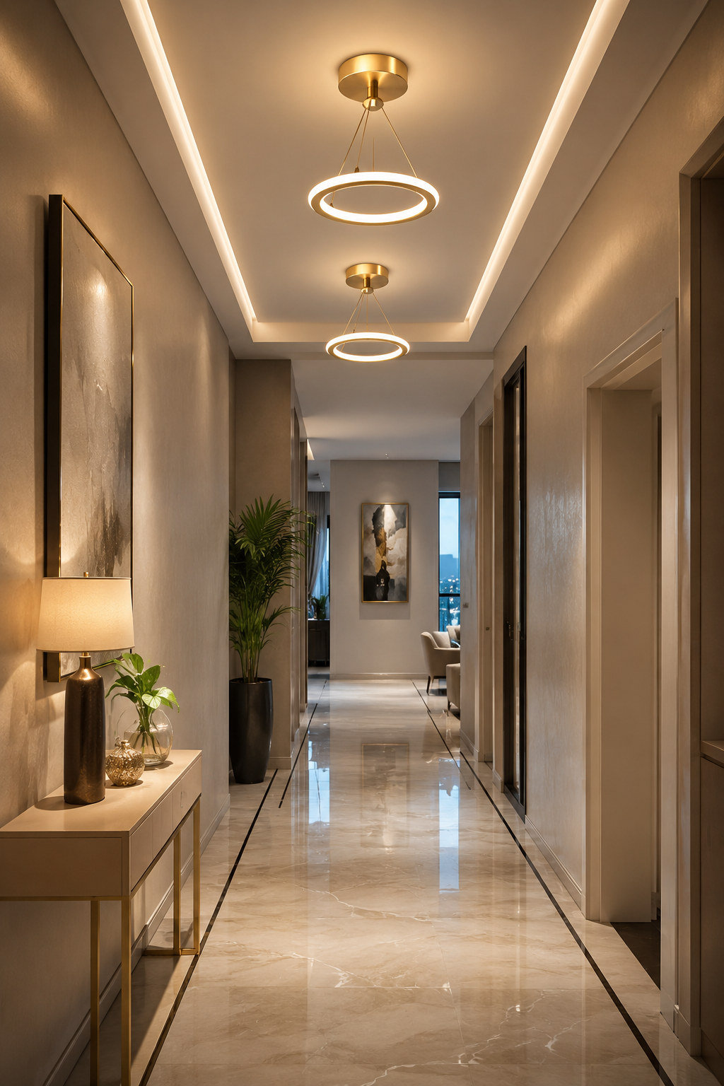 Modern LED Semi-Flush Chandelier | Black & Gold | SMD LED | 3 Color Temps | Corridor & Living Room