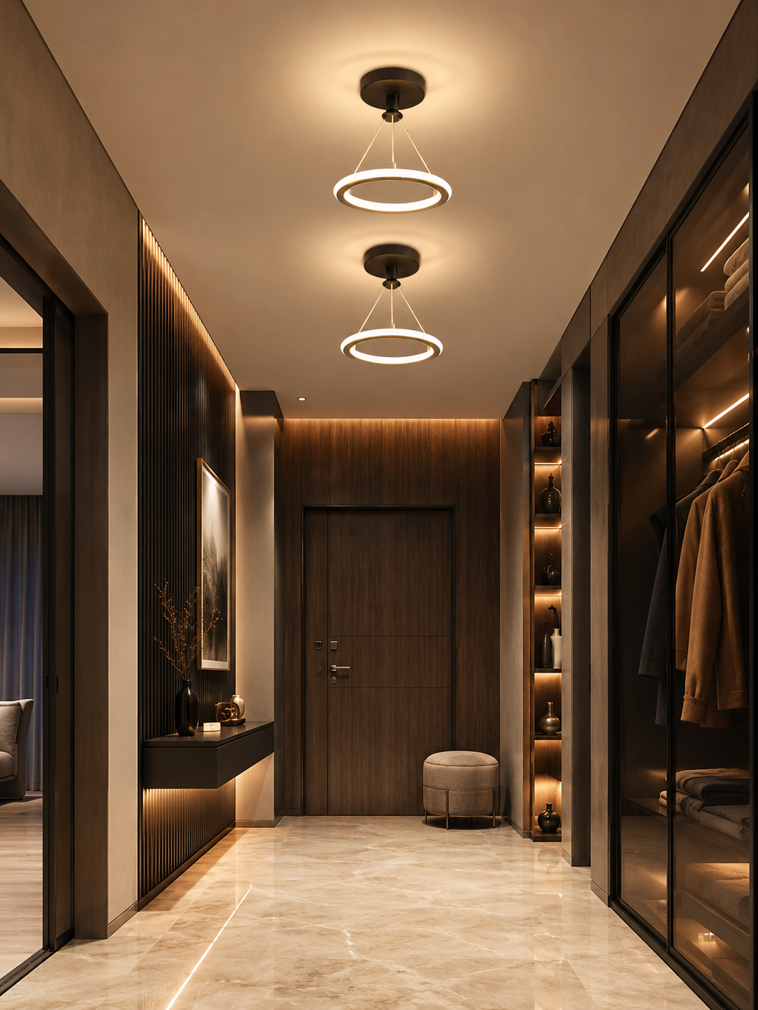 Modern LED Semi-Flush Chandelier | Black & Gold | SMD LED | 3 Color Temps | Corridor & Living Room